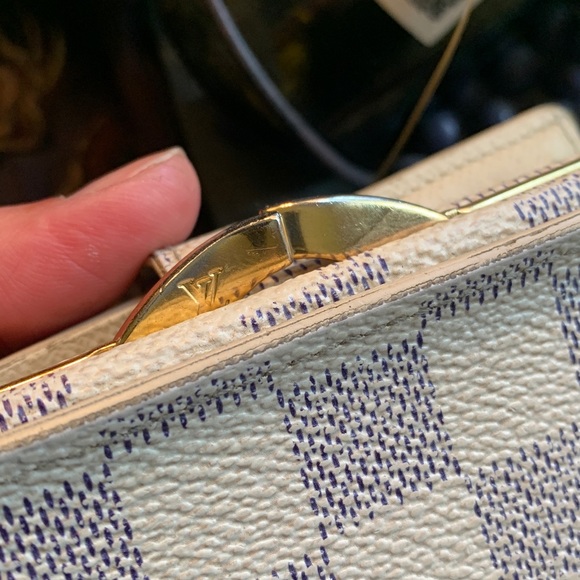Rare🔥AUTHENTIC LOUIS VUITTON damier Azure checkers print snap kisslock wallet - Picture 14 of 16